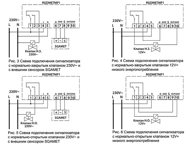 Схемы подключения сигнализаторов Seitron RGDMETMP1